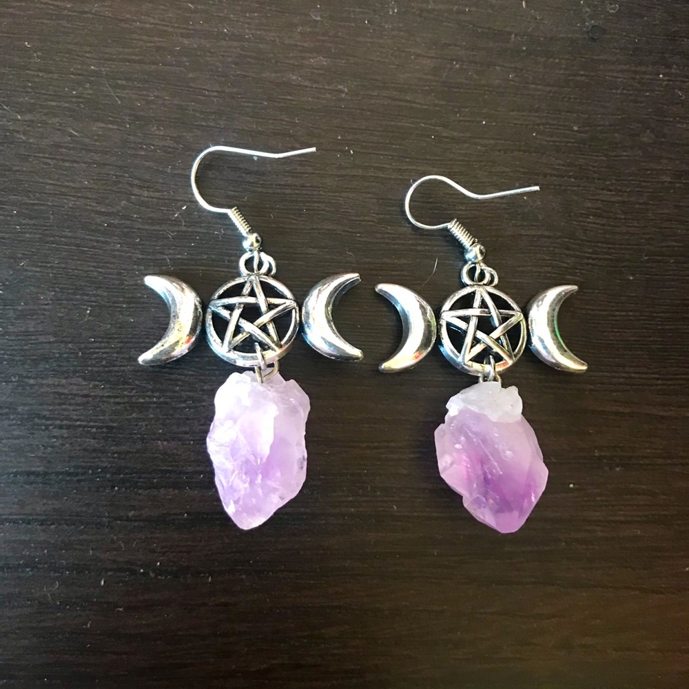 Triple Moon Amethyst Earrings